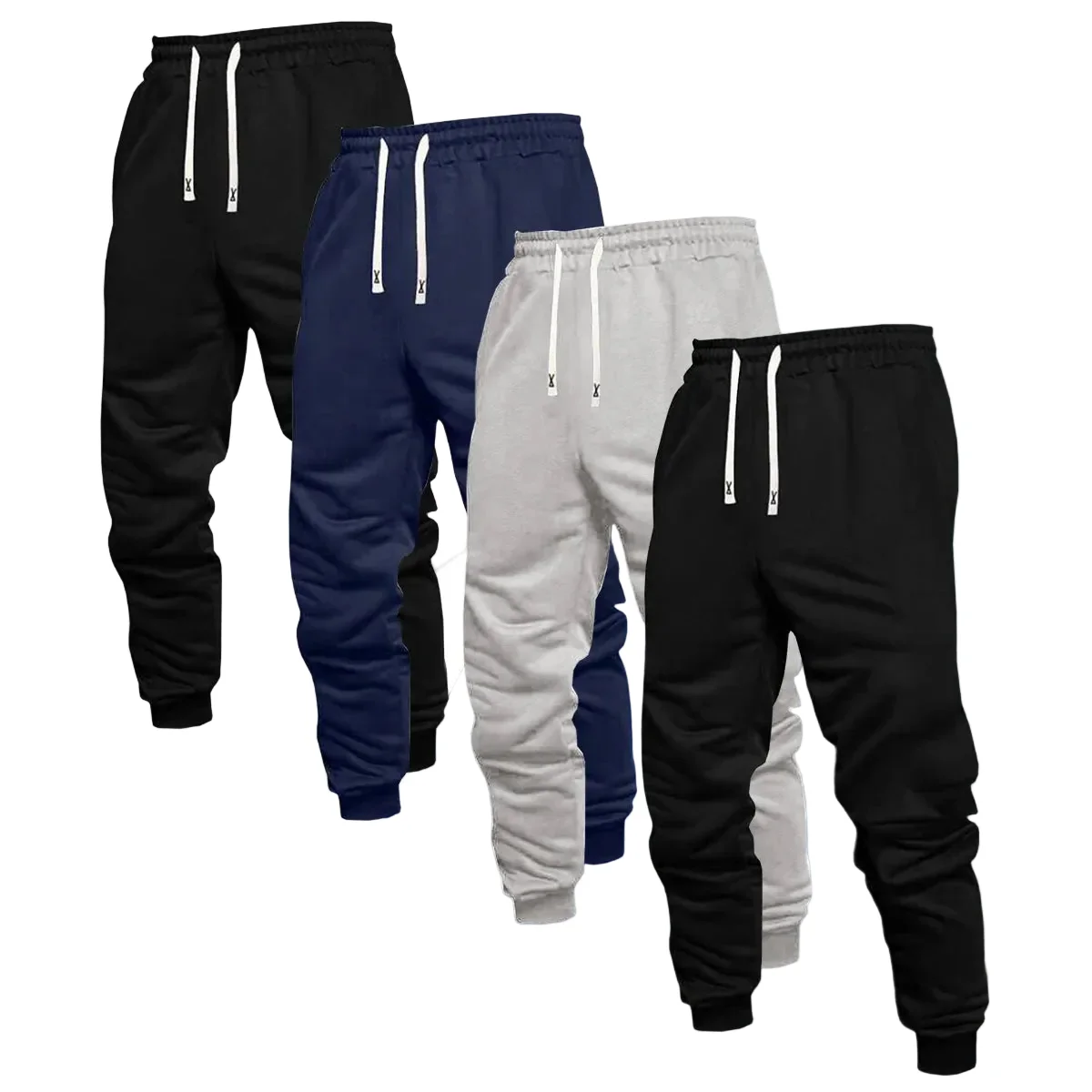 Pure 4 Piece Men’s Casual Solid Color Ankle Tied Jogging Pants Set Lightweight