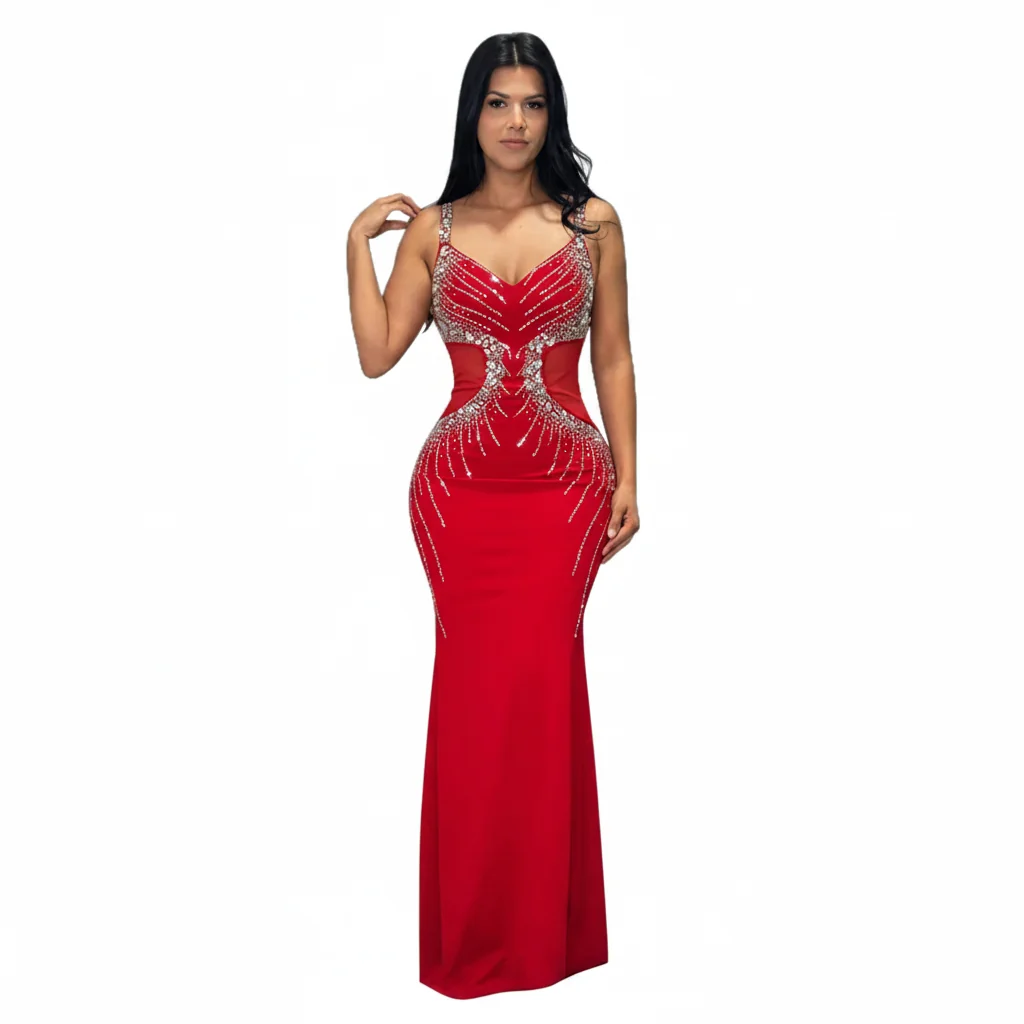 Fine Crafted Women’s Sexy Spaghetti Strap Diamond Bodycon Maxi Dress Elegant