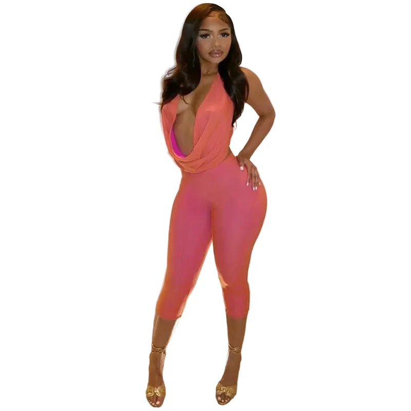 Reliable Women’s Backless Halter Top and Cropped Pants Two Piece Set High-Performance