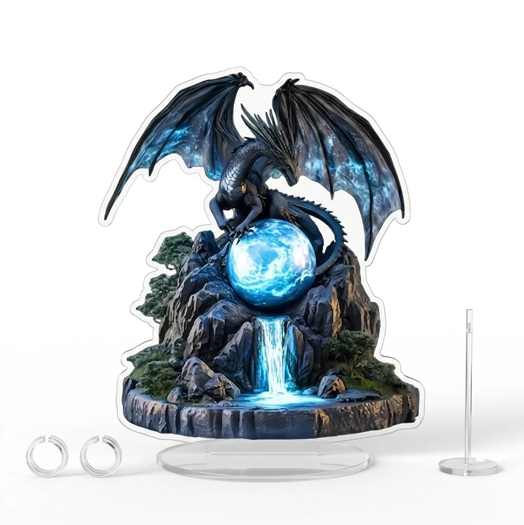 Stylish Retro Bohemian Dragon Crystal Ball Flat Acrylic Plaque and Tabletop Ornament Responsible