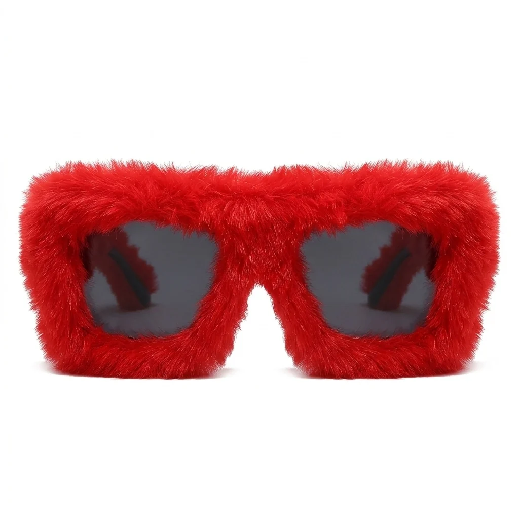 Consistent Women’s Oversized Fluffy Plush Square Y2K Novelty Sunglasses Enhanced