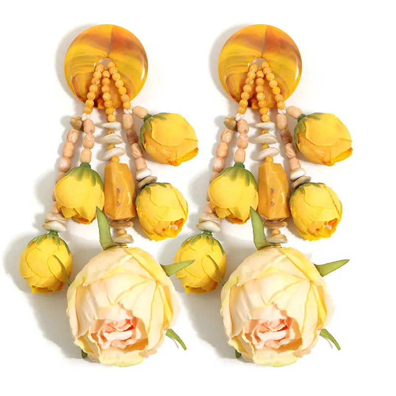 Eco-Friendly Women’s Trendy Bohemian Simulation Rosebud Beaded Dangle Earrings Lightweight