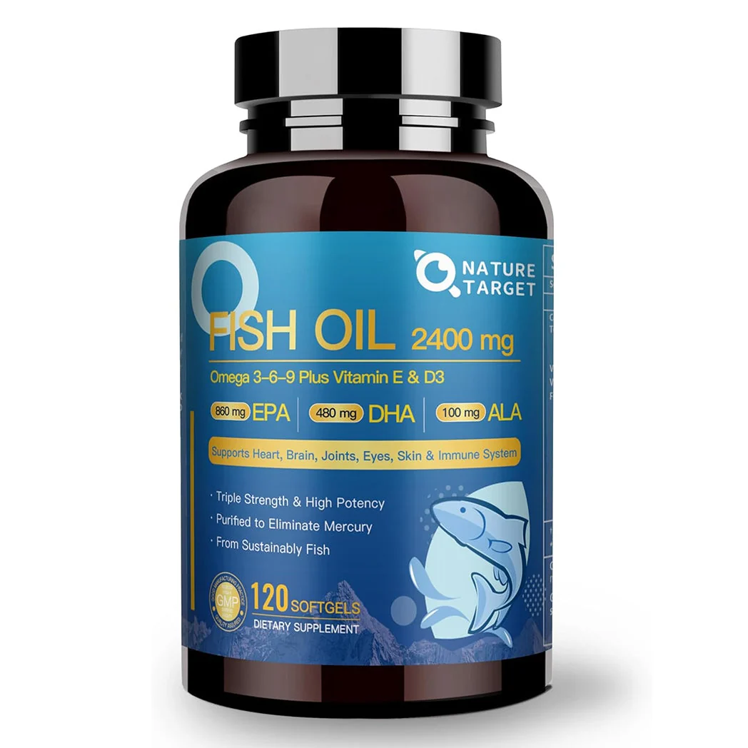 Effective Fish Oil 2400mg Omega 3-6-9 Vitamin D3 E CoQ10 120 Softgels Reliable