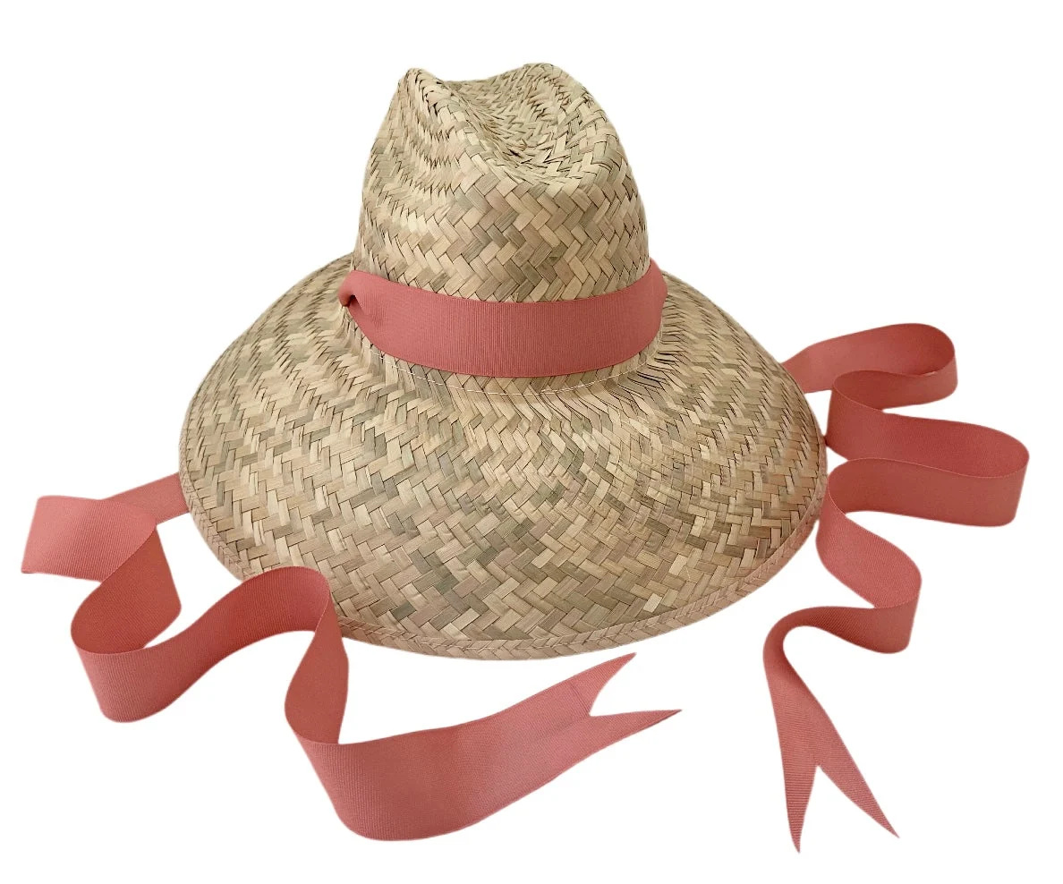 Artisan Begonia Sun Hat – Long Coral Grosgrain Ribbon Exclusive