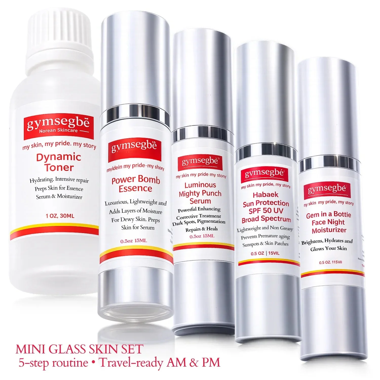 Reusable Mini Set – Travel Size – Glass Skin SetGymsegbe Mini Set – Your Complete Skincare System in Travel SizeEverything your skin needs. In one powerful set. Pure