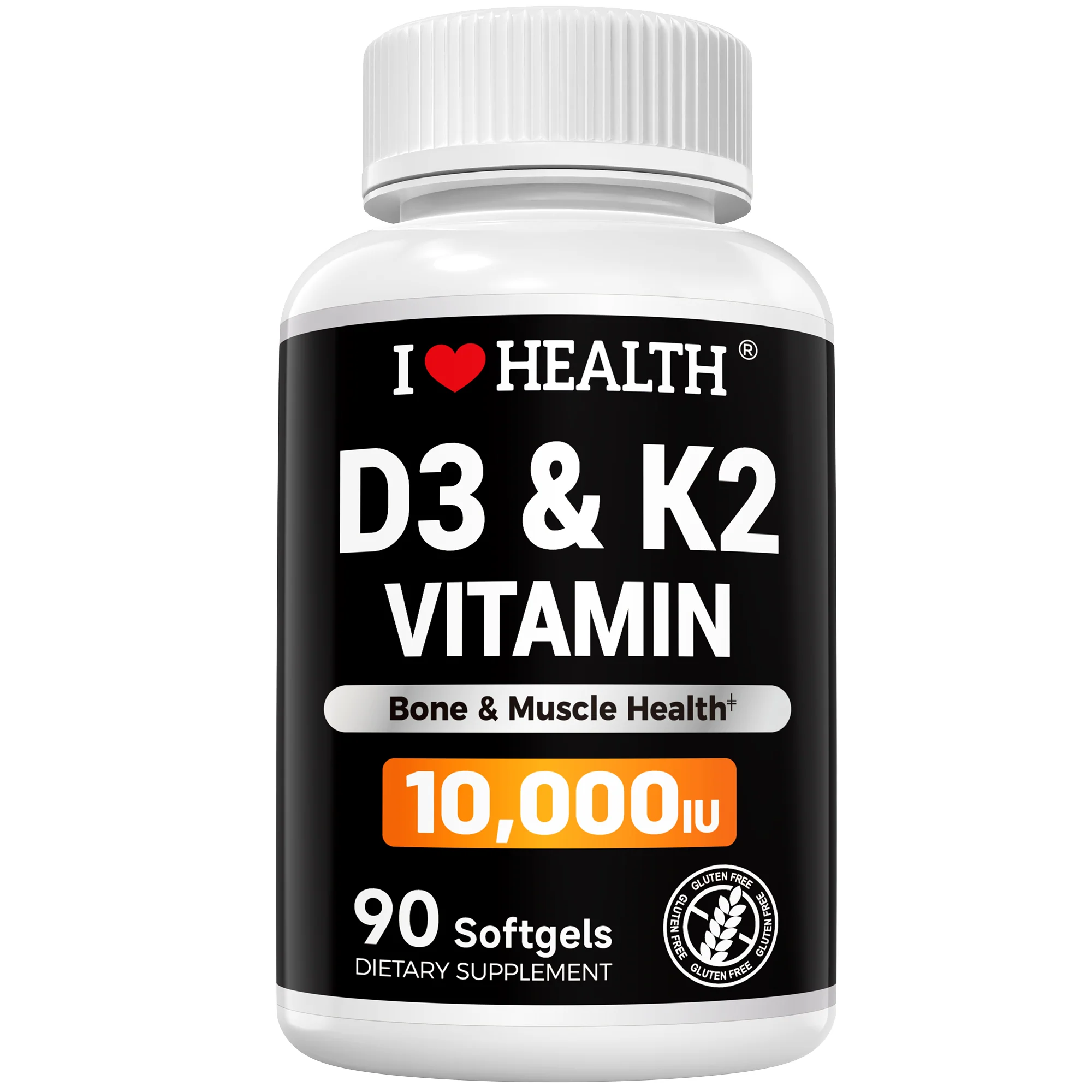 Elegant Vitamin D3 10000 IU with K2 MK-7 Supplement – 90 Softgels – Non-GMO Gluten- – Supports Bone Heart Immune Health – Enhanced Absorption – Made in USA High-Quality