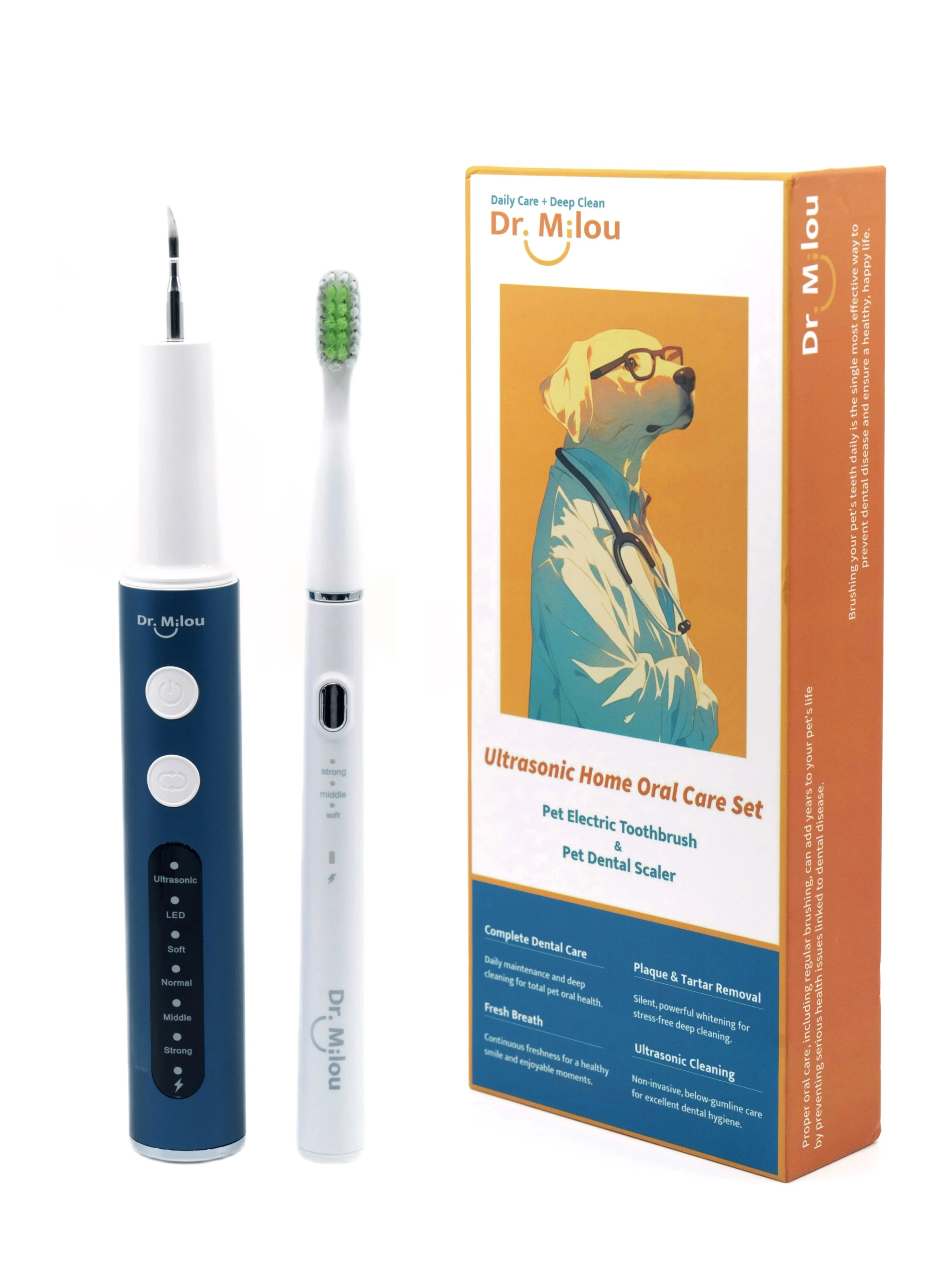Soft Anesthesia- Pet Dental Cleaning Kit Professional Ultrasonic Tartar Remover Electric Toothbrush for Dogs Cats by Dr. Milou® Breathable