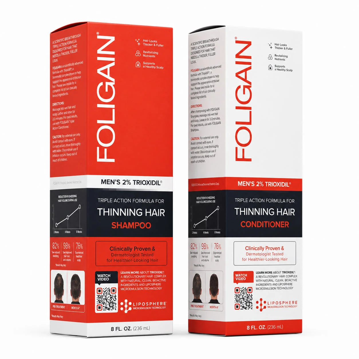 Versatile FOLIGAIN® Thinning Hair Shampoo and Conditioner Kit for Men with 2 TRIOXIDIL® Trusted