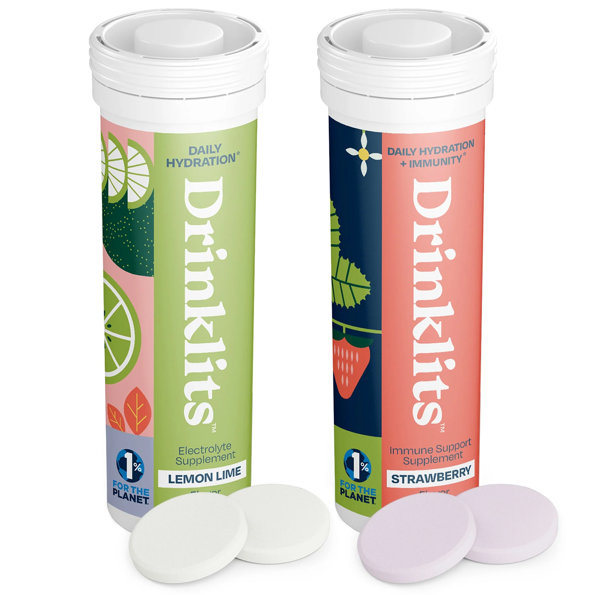 Reusable Lemon-Lime Electrolyte Hydration Strawberry Immune Support Tablets – 2 Tubes 20 Servings Stylish