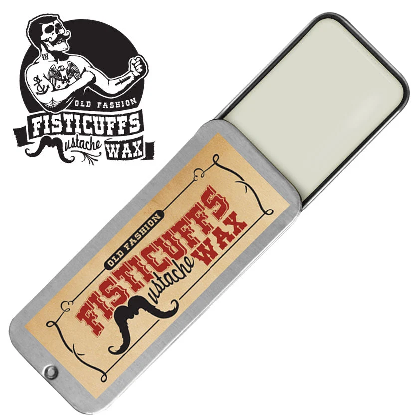 Secure 15g slide top tin of Fisticuffs Mustache Wax Premium