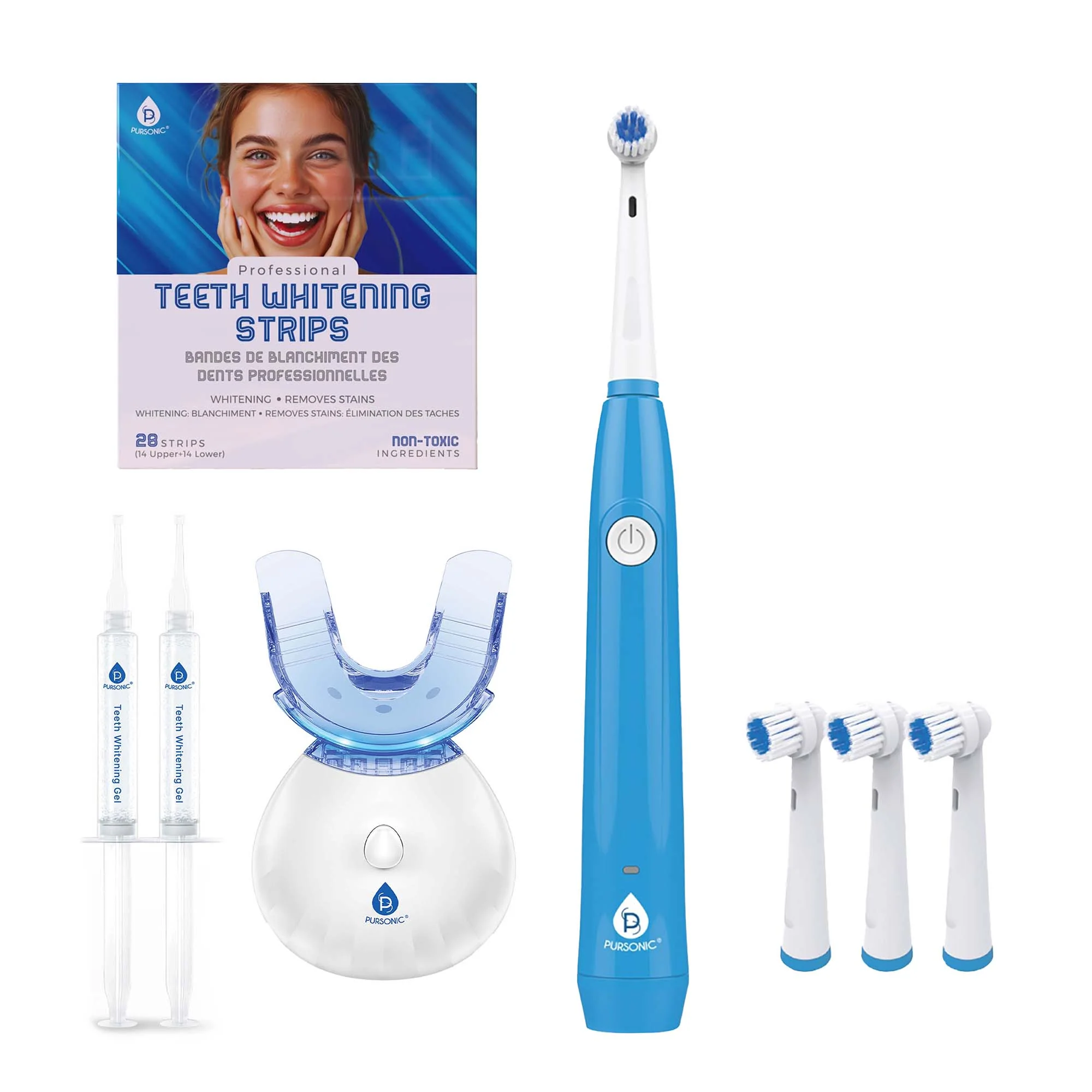 Consistent Pursonic Teeth Whitening Oral Care Bundle – LED Whitening Kit Whitening Strips USB Electric Toothbrush Secure