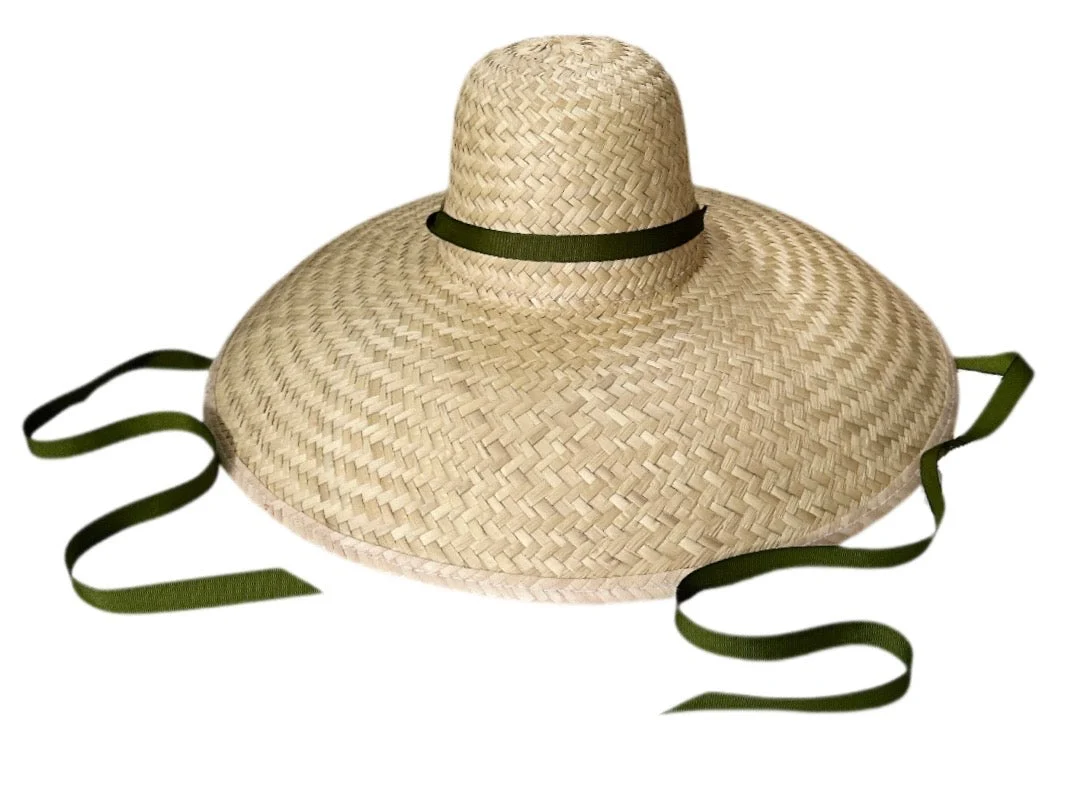 Professional Geranium Sun Hat – Long Thin Olive Grosgrain Ribbon Premium Material